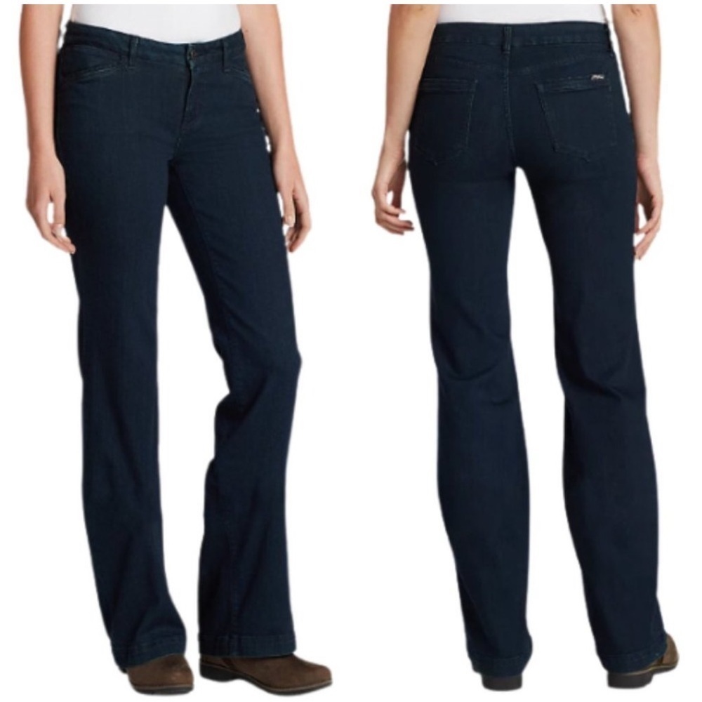 WOMEN’S BLACK EDDIE BAUER CURVY TROUSER JEANS SIZE 8P - Picture 1 of 10